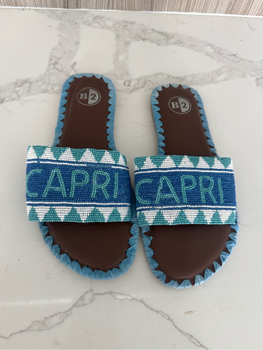 Imola Capri Beaded Slide Sandals - Blue Turquoise - Size 38